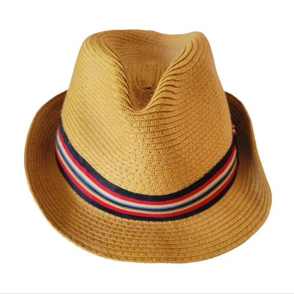 🌺3 for $10 Vintage Stone Straw Fedora with Striped Grosgrain Ribbon - Picture 1 of 10